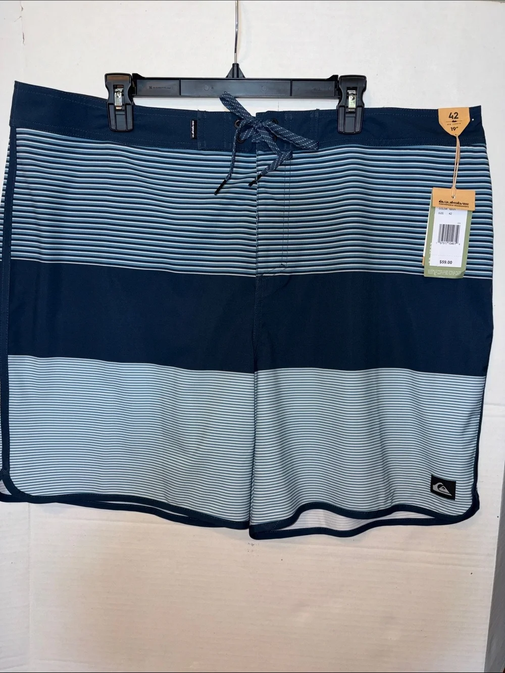 Quiksilver Men’s Navy and Light Blue Striped Boardshorts